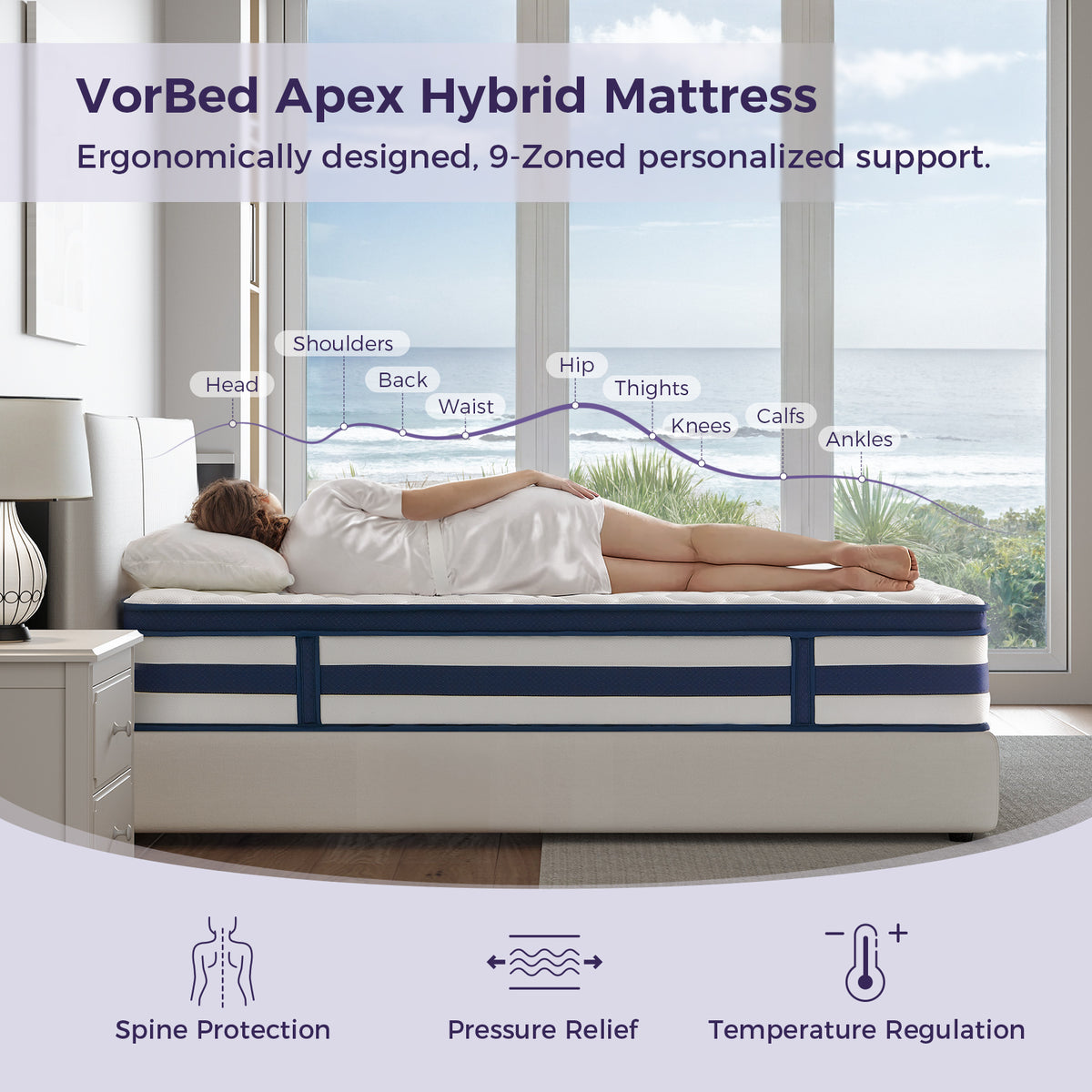 VorBed Mattress, 12 Inch Hybrid Mattress for Cooling and Breathable Sleep, Back Pain Relief, Firm Feel, Certipur-Us Certified, 120-Night Home Trial, Voya Collection