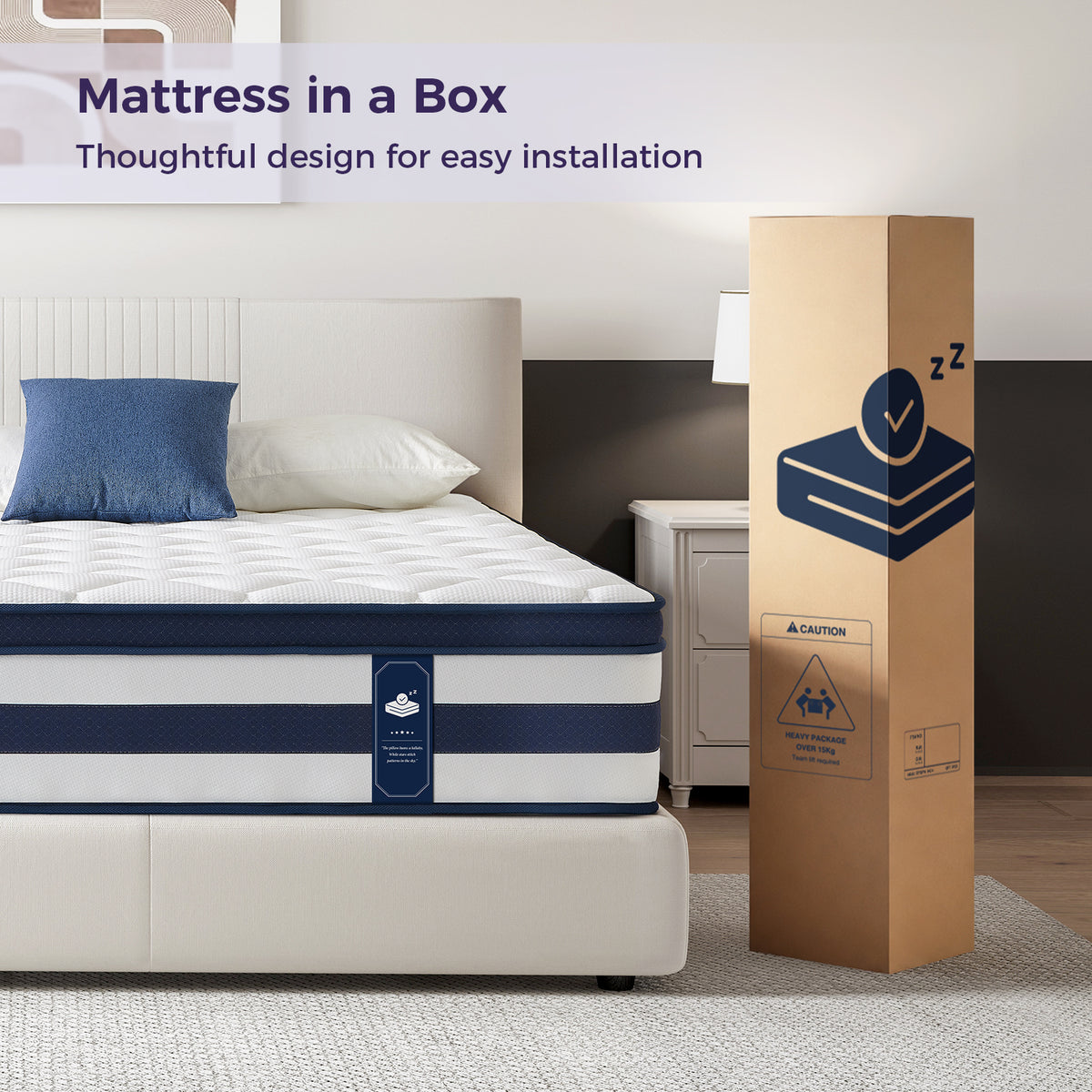 VorBed Mattress, 12 Inch Hybrid Mattress for Cooling and Breathable Sleep, Back Pain Relief, Firm Feel, Certipur-Us Certified, 120-Night Home Trial, Voya Collection
